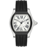 Cartier Roadster W6206018 46mm ADLC Polished Steel Opaline Silver Dial Black Rubber Strap
