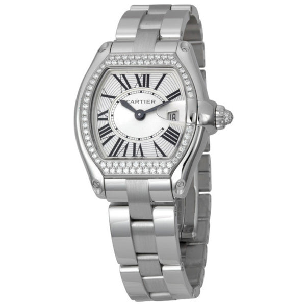 Cartier Roadster WE5002X2 36.5mm Silver Dial Diamond Bezel 18k White Gold Watch