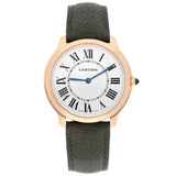Cartier Ronde Louis Cartier WGRN0012 36mm Rose Gold Silvery Opaline Dial Leather Strap Watch
