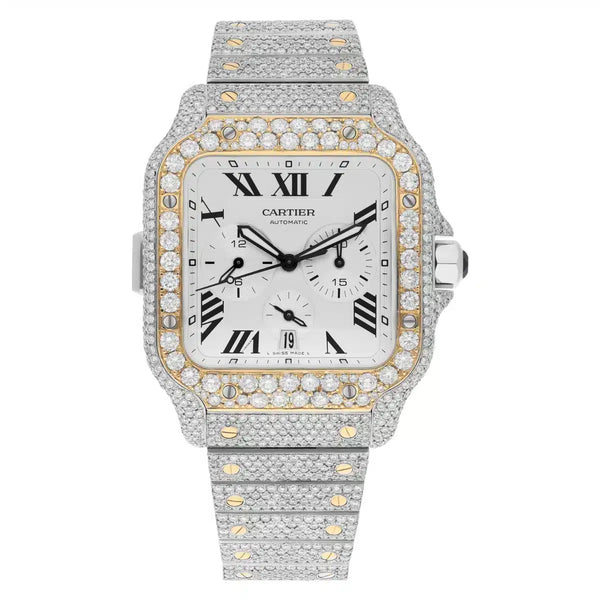 Cartier Santos De Cartier W2SA0008 Chronograph Two-Tone Custom Diamond Watch 44mm