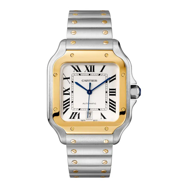 Cartier Santos de Cartier Large W2SA0009 Stainless Steel and Yellow Gold with Silver Dial