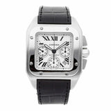 Cartier Santos 100 XL Chronograph W20090X8 42mm Stainless Steel White Dial Black Alligator Strap