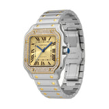 Cartier Santos de Cartier W3SA0007 Medium 35.1mm Steel Diamond Bezel Gold Dial