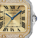 Cartier Santos de Cartier W3SA0007 Medium 35.1mm Steel Diamond Bezel Gold Dial