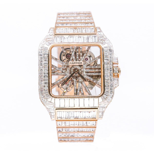 Cartier Santos de Cartier Skeleton 39.8mm 18K Rose Gold Baguette Diamond Watch
