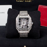 Cartier Santos de Cartier WHSA0026 Skeleton 39.8mm with Aftermarket Baguette-Cut Natural Diamonds