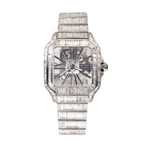 Cartier Santos de Cartier WHSA0026 Skeleton 39.8mm with Aftermarket Baguette-Cut Natural Diamonds