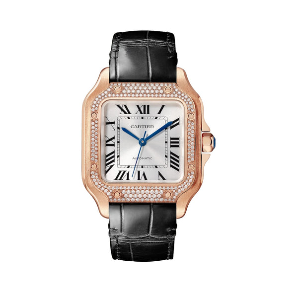 Cartier Santos de Cartier WJSA0012 Rose Gold Diamond Bezel 35.1mm Medium