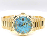 Rolex Day-Date 36 128238-0071 18K Yellow Gold Turquoise Diamond Dial President Bracelet