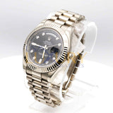 Rolex Day-Date II 218239 41mm White Gold Black Dial Diamond Fluted Bezel