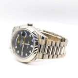 Rolex Day-Date II 218239 41mm White Gold Black Dial Diamond Fluted Bezel