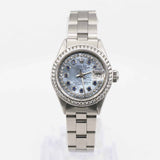 Rolex Ladies Date Ref. 6919 26mm Stainless Steel Blue Mother-of-Pearl Dial with Aftermarket Diamond Dial and Bezel