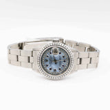 Rolex Ladies Date Ref. 6919 26mm Stainless Steel Blue Mother-of-Pearl Dial with Aftermarket Diamond Dial and Bezel