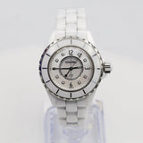 Chanel J12 H2422 33mm Ceramic Ladies Watch with Mother-of-Pearl Diamond Dial