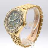 Rolex Day-Date 18038 18k Yellow Gold Green Roman Numeral Dial Aftermarket Diamond Bezel