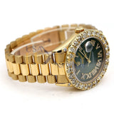 Rolex Day-Date 18038 18k Yellow Gold Green Roman Numeral Dial Aftermarket Diamond Bezel