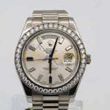 Rolex Day-Date II 218349 41mm 18k White Gold Factory Diamond Bezel and Diamond & Sapphire Silver Dial