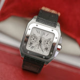 Cartier Santos 100 XL Chronograph W20090X8 42mm Stainless Steel White Dial Black Alligator Strap