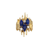 G.Weil Diamond and Sapphire Jewelry Set in 18K Yellow Gold — Ring, Earrings and Brooch