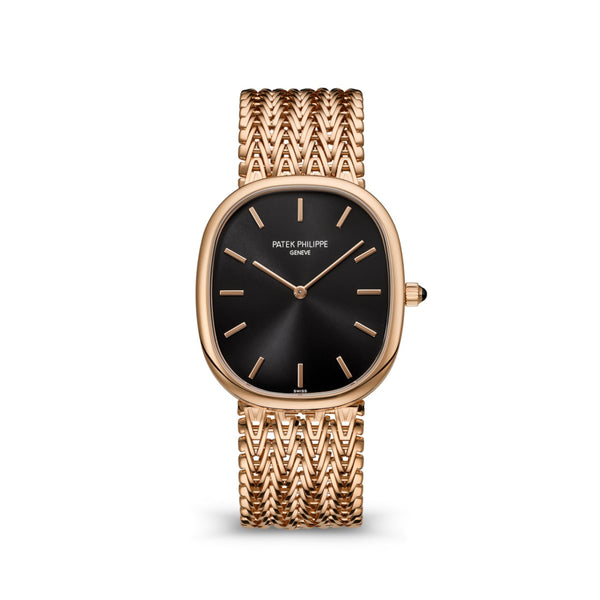 Patek Philippe Golden Ellipse 5738-1R-001 Rose Gold Sunburst Ebony Black Dial