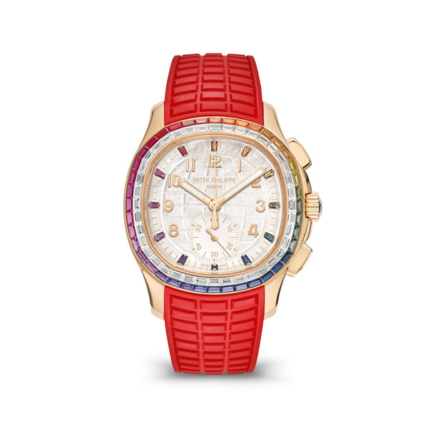 Patek Philippe Aquanaut 7968-300R-001 Rose Gold White Mother-of-Pearl Dial Red Composite Strap
