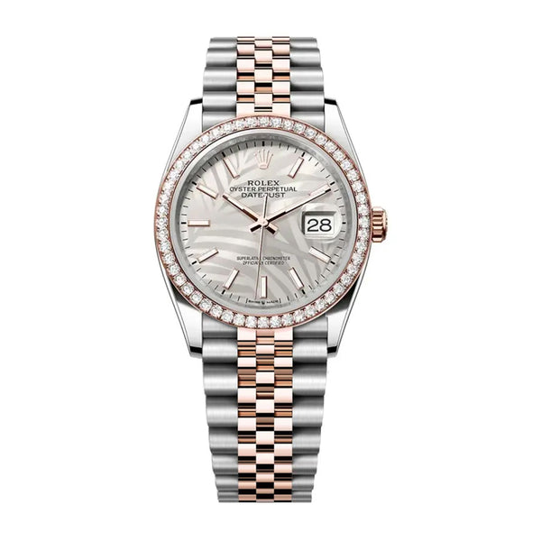 Rolex Datejust 36 126281RBR-0019 Silver Palm Dial Diamond Bezel Jubilee Bracelet