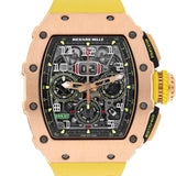 Richard Mille RM11-03 RG Rose Gold Skeleton Dial Watch with Yellow Strap