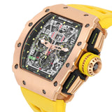 Richard Mille RM11-03 RG Rose Gold Skeleton Dial Watch with Yellow Strap