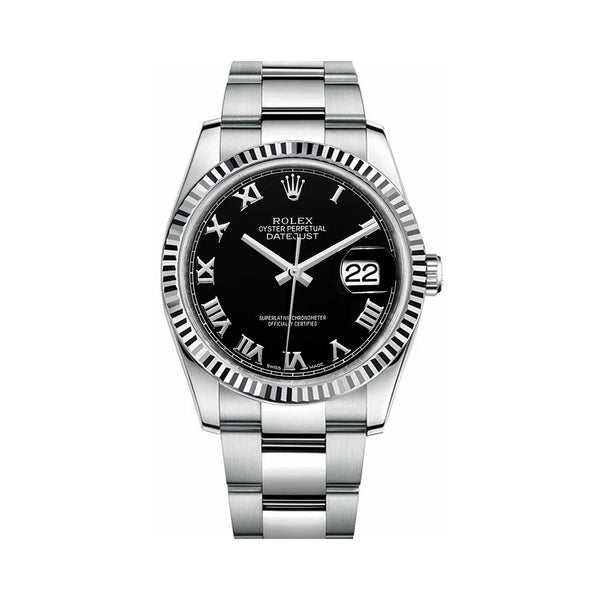 Rolex Datejust 116234 Steel and 18K White Gold 36mm Black Roman Dial Oyster Watch