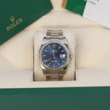Rolex Datejust 116234 36mm Blue Stick Dial White Gold Fluted Bezel Oyster Bracelet