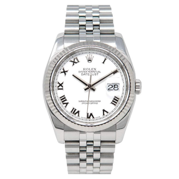 Rolex Datejust 116234 Steel and White Gold 36mm White Roman Dial Jubilee