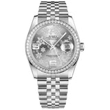 Rolex Datejust 36 Reference 116244-0002 Silver Floral Motif Dial Diamond Bezel Jubilee Bracelet