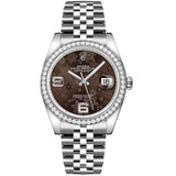 Rolex Datejust 36 Reference 116244-0003 Bronze Floral Motif Dial Diamond Bezel Jubilee Bracelet