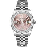 Rolex Datejust 36 116244-0004 Pink Floral Motif Dial Diamond Bezel Jubilee Bracelet