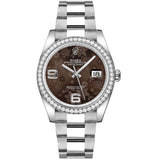 Rolex Datejust 36 Reference 116244-0006 Chocolate Floral Motif Dial Diamond Bezel Oystersteel Oyster Bracelet