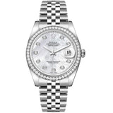 Rolex Datejust 36 Reference 116244-0011 White Mother-of-Pearl Diamond Dial and Diamond Bezel Jubilee Bracelet