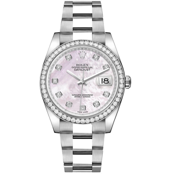 Rolex Datejust 36 Reference 116244-0018 Pink Mother-of-Pearl Diamond Dial Oystersteel Oyster Bracelet