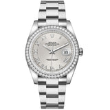 Rolex Datejust 36 Reference 116244-0028 Silver Roman Numeral Dial Diamond Bezel Oystersteel Oyster Bracelet