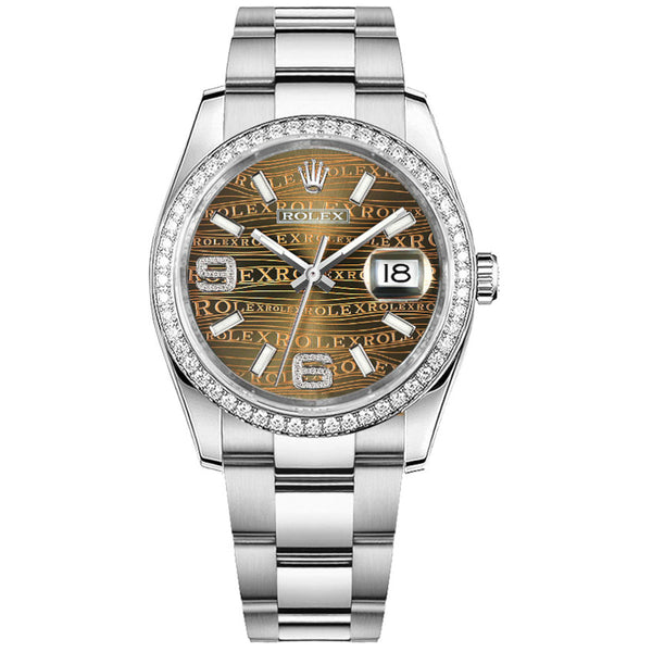 Rolex Datejust 36 Reference 116244-0037 Bronze Wave Pattern Diamond Dial Oystersteel Oyster Bracelet