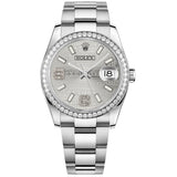 Rolex Datejust 36 Reference 116244-0038 Silver Wave Motif Dial Diamond Bezel Oystersteel Oyster Bracelet