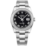 Rolex Datejust 36 Reference 116244-0040 Black Roman Numeral Dial Diamond Bezel Oystersteel Oyster Bracelet