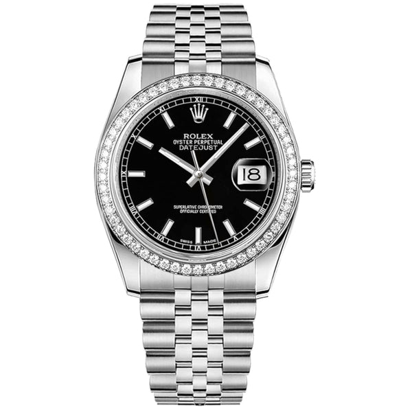 Rolex Datejust 36 116244-0043 Black Dial Diamond Bezel Jubilee Bracelet