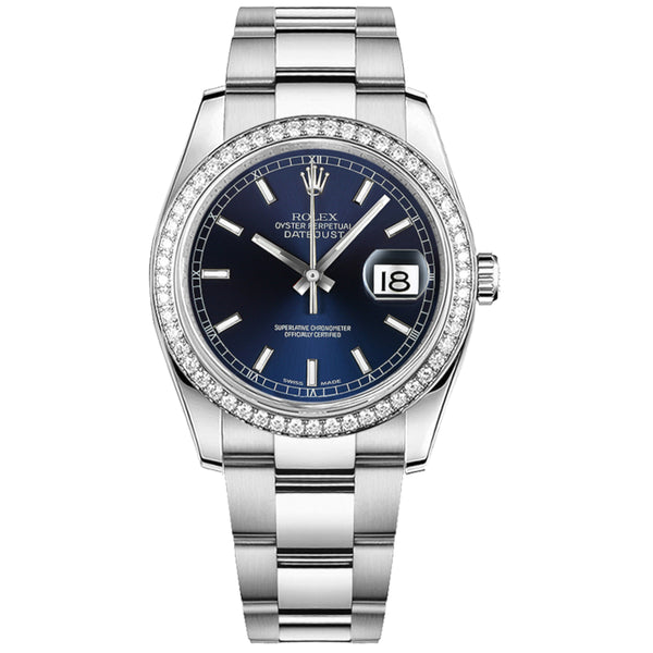 Rolex Datejust 36 ref. 116244-0048 Bright Blue Dial Diamond Bezel Oystersteel Oyster Bracelet