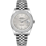 Rolex Datejust 36 116244-0055 Silver Roman Numeral Dial Diamond Bezel Jubilee Bracelet
