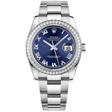 Rolex Datejust 36 116244-0056 Blue Roman Numeral Dial Diamond Bezel Oystersteel Oyster Bracelet
