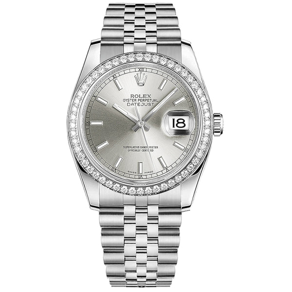 Rolex Datejust 36 Reference 116244-0058 Silver Dial Diamond Bezel Oystersteel Jubilee Bracelet