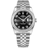 Rolex Datejust 36 Reference 116244-0066 Black Arabic Dial Diamond Bezel Oystersteel Jubilee Bracelet