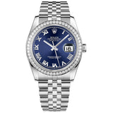 Rolex Datejust 36 Reference 116244-0071 Blue Roman Numeral Dial Diamond Bezel Jubilee Bracelet