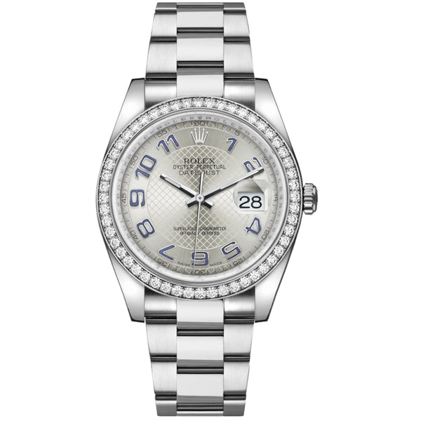 Rolex Datejust 36 Reference 116244-0075 Silver Textured Dial Diamond Bezel Oystersteel Oyster Bracelet