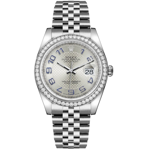 Rolex Datejust 36 Reference 116244-0077 Silver Dial Diamond Bezel Jubilee Bracelet